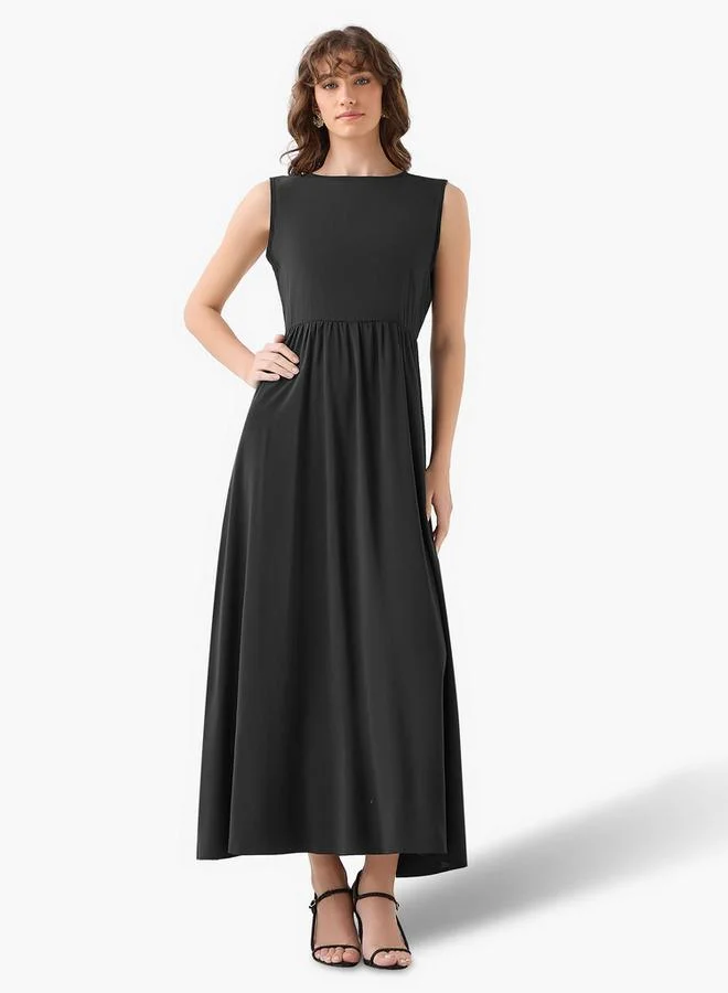 ايكونيك Iconic Layered Maxi Wrap Dress with Button Detail